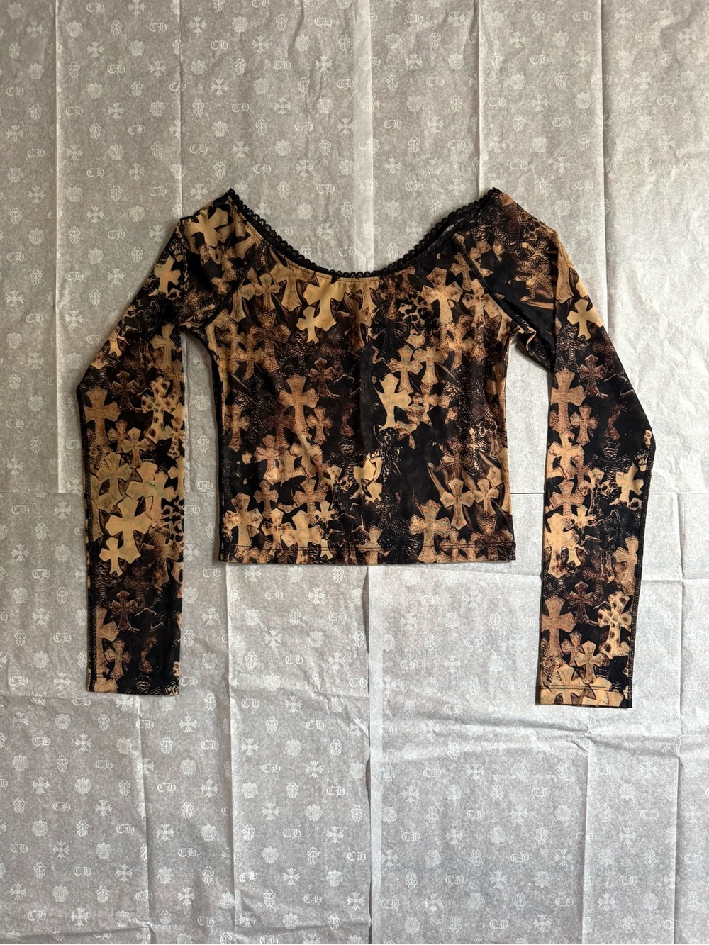 Chrome Hearts Waterfall Cross Patch Print Mesh top